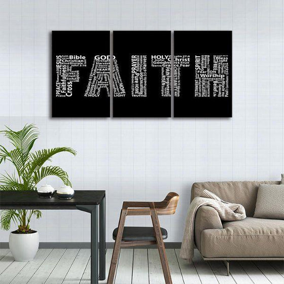 Faith In White Letters 3 Panels Canvas Wall Art Decor