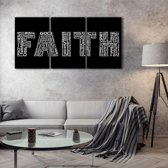 Faith In White Letters 3 Panels Canvas Wall Art Living Room