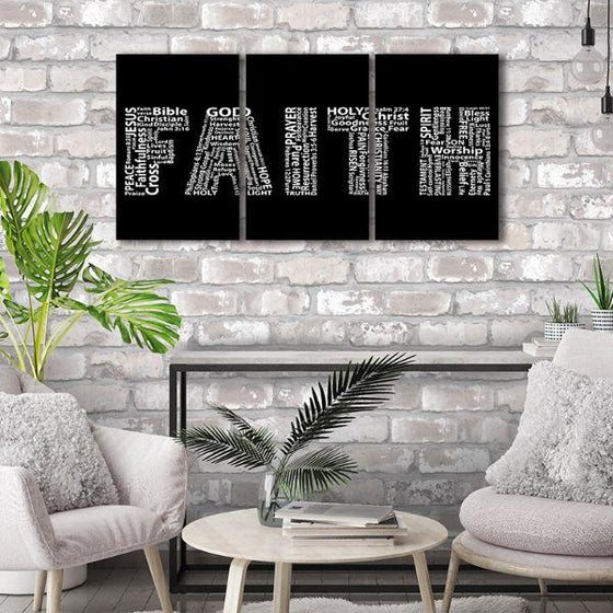 Faith In White Letters 3 Panels Canvas Wall Art Print