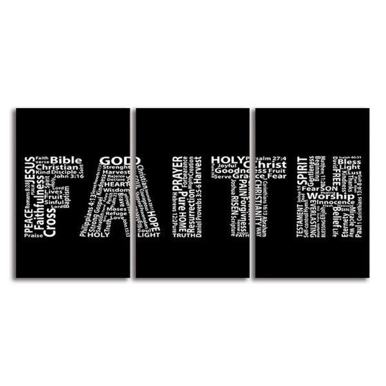 Faith In White Letters 3 Panels Canvas Wall Art