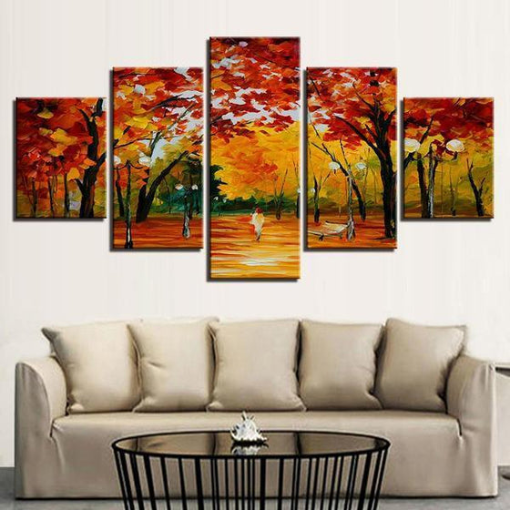 Autumn Trees At The Park Canvas Wall Art Living Room
