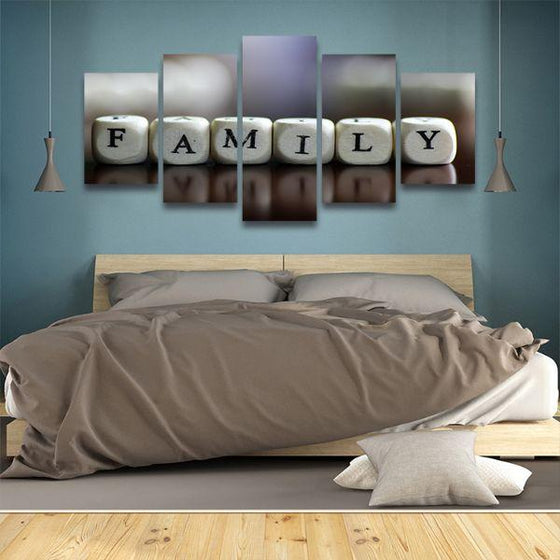 Family Lettered Dice 5 Panels Canvas Wall Art Bed Room