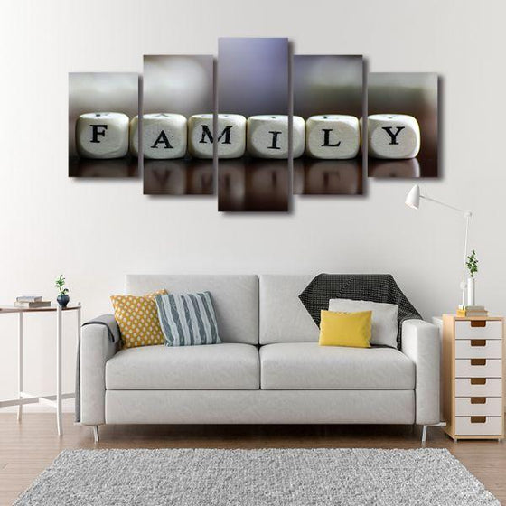 Family Lettered Dice 5 Panels Canvas Wall Art Living Room