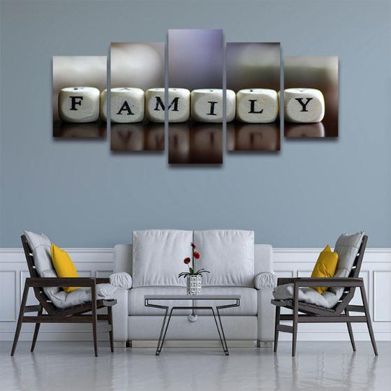 Family Lettered Dice 5 Panels Canvas Wall Art Set