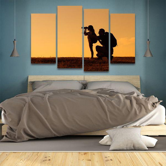 Father & Daughter Silhouette 4 Panels Canvas Wall Art Bedroom