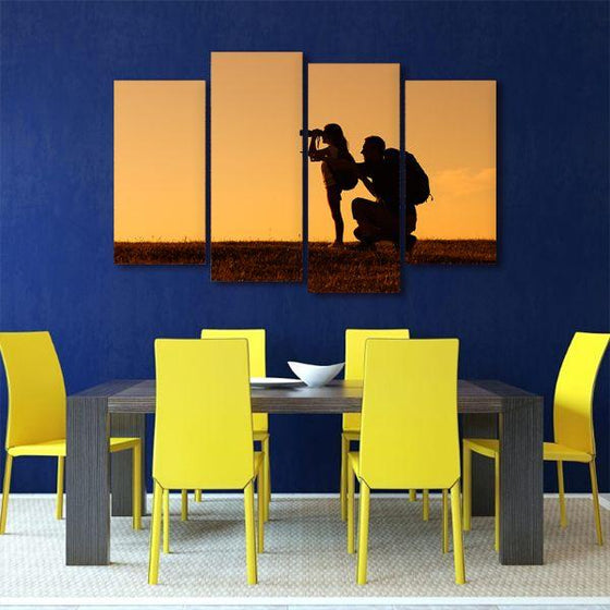 Father & Daughter Silhouette 4 Panels Canvas Wall Art Dining Room