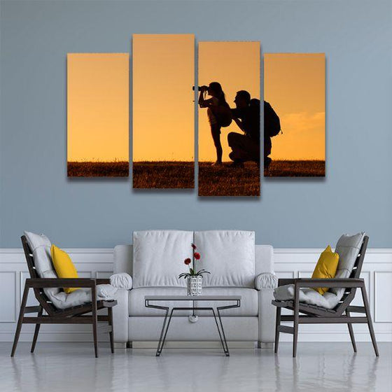 Father & Daughter Silhouette 4 Panels Canvas Wall Art Living Room