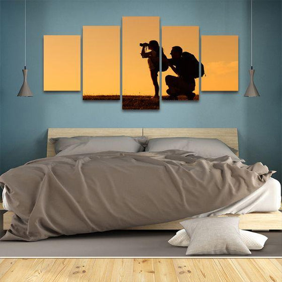 Father & Daughter Silhouette 5-Panel Canvas Wall Art Bedroom