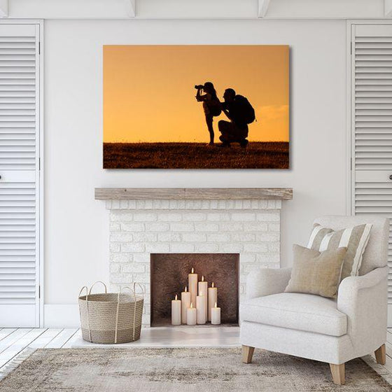 Father & Daughter Silhouette Canvas Wall Art Print
