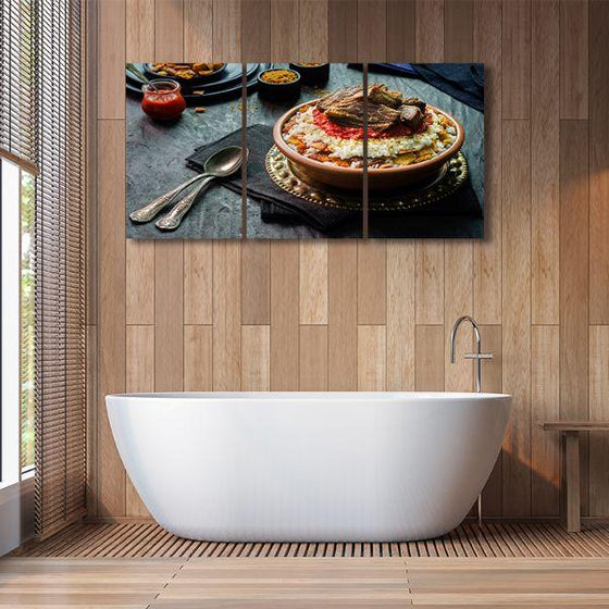 Fatteh With White Rice 3 Panels Canvas Wall Art Bathroom