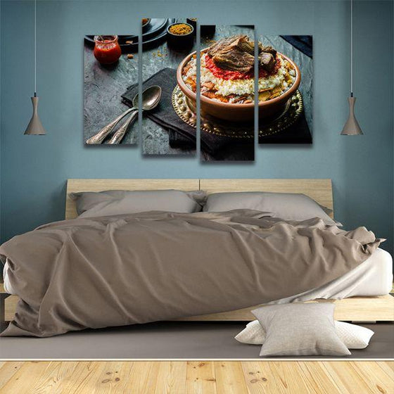 Fatteh With White Rice 4 Panels Canvas Wall Art Bed Room