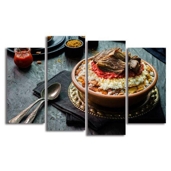Fatteh With White Rice 4 Panels Canvas Wall Art