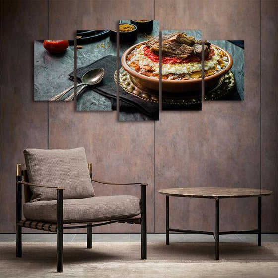 Fatteh With White Rice 5 Panels Canvas Wall Art Decor