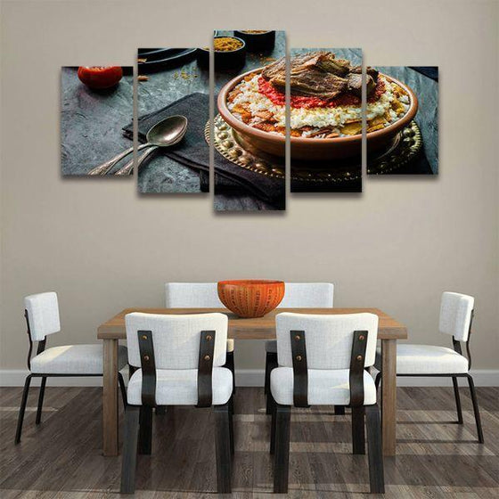 Fatteh With White Rice 5 Panels Canvas Wall Art Print