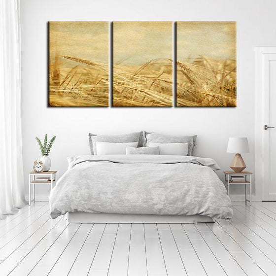 Field Of Golden Wheat 3 Panels Canvas Wall Art Bedroom