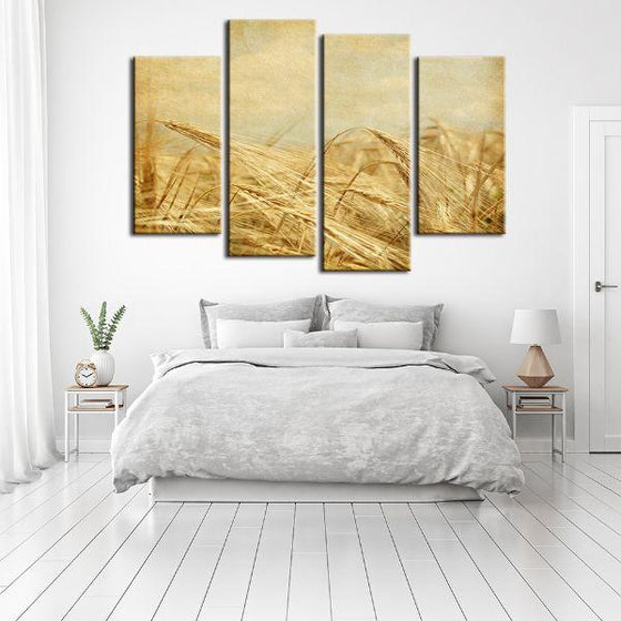 Field Of Golden Wheat 4 Panels Canvas Wall Art Bedroom