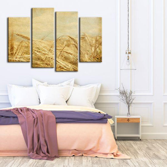 Field Of Golden Wheat 4 Panels Canvas Wall Art Decor