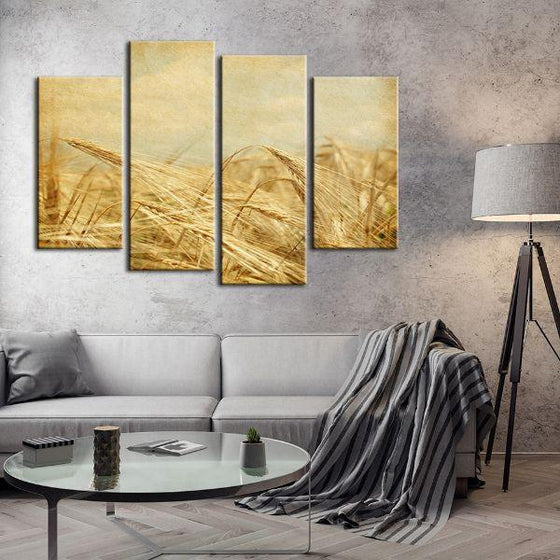 Field Of Golden Wheat 4 Panels Canvas Wall Art Living Room