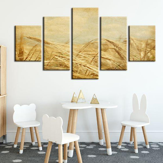 Field Of Golden Wheat 5 Panels Canvas Wall Art Kids Room