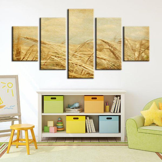 Field Of Golden Wheat 5 Panels Canvas Wall Art Set