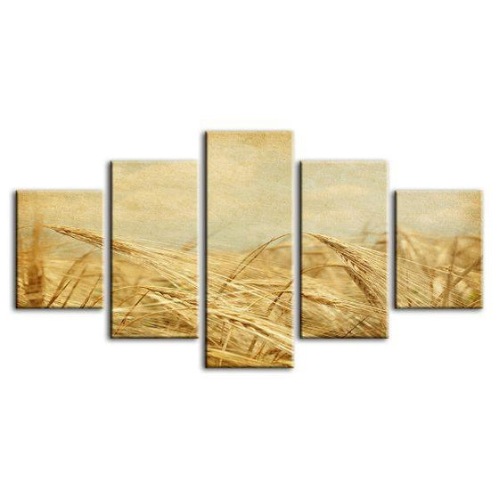 Field Of Golden Wheat 5 Panels Canvas Wall Art