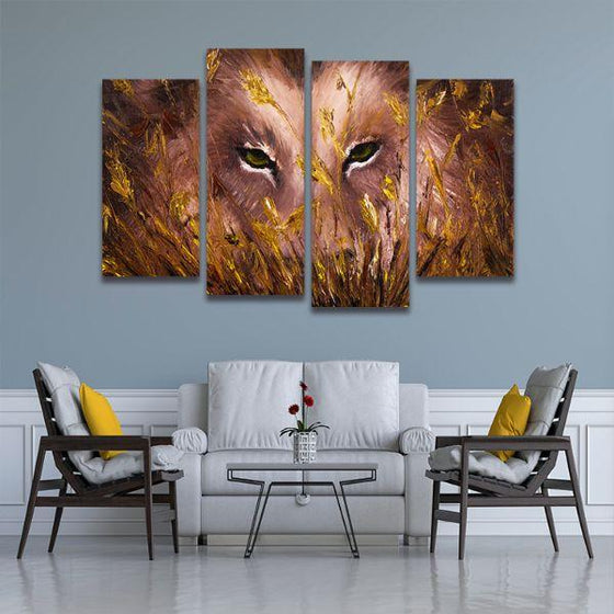 Fierce Wild Lion 4 Panels Canvas Wall Art Living Room