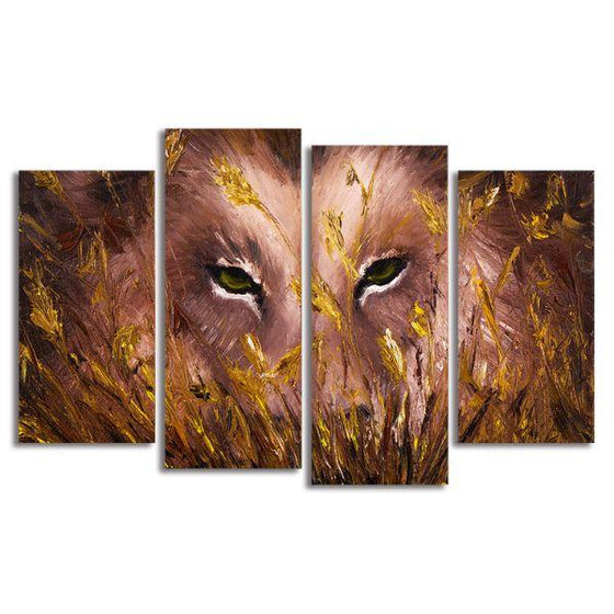 Fierce Wild Lion 4 Panels Canvas Wall Art
