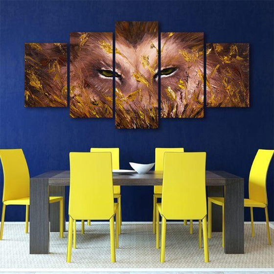 Fierce Wild Lion 5 Panels Canvas Wall Art Dining Room