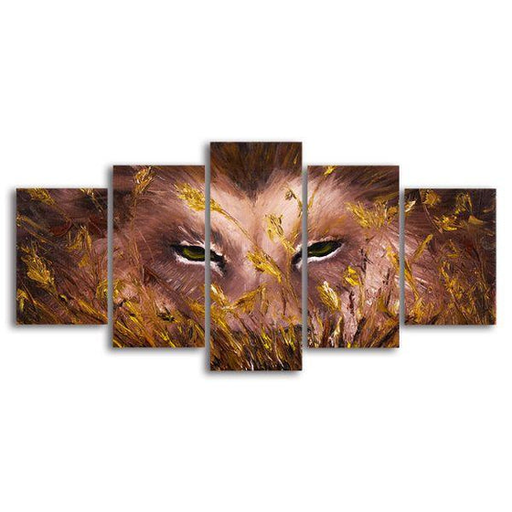Fierce Wild Lion 5 Panels Canvas Wall Art