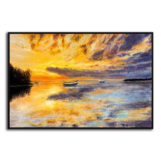 Fishing Boats And Sunset Canvas Wall Art Print