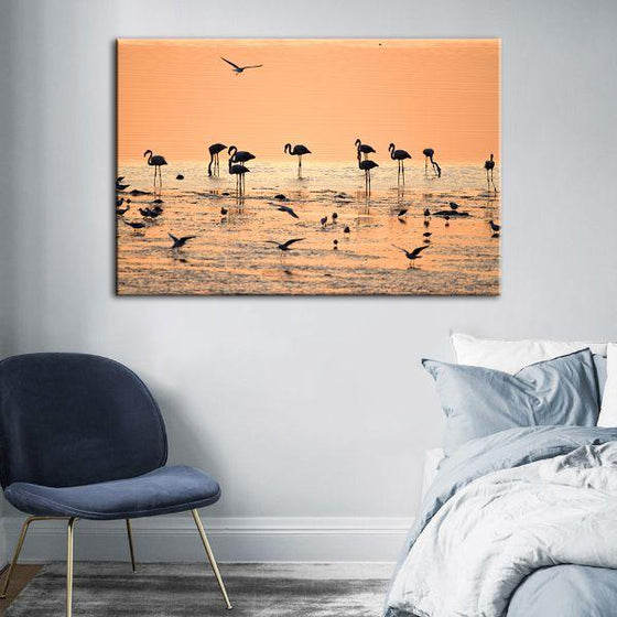 Flamingos At Sunset Canvas Wall Art Bedroom