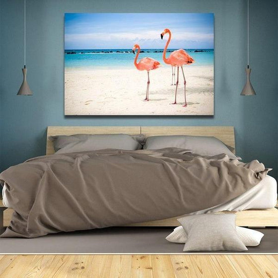 Flamingos By The Beach Canvas Wall Art Bedroom