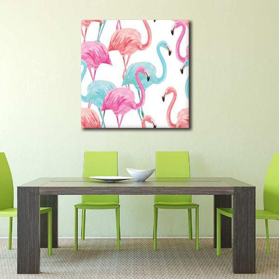 Flamingos Seamless Pattern Canvas Wall Art Dining Room
