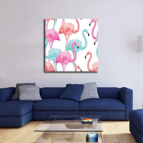Flamingos Seamless Pattern Canvas Wall Art Office