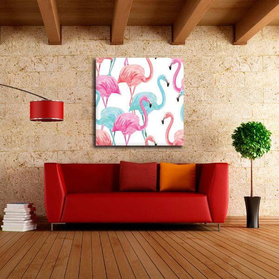 Flamingos Seamless Pattern Canvas Wall Art Print