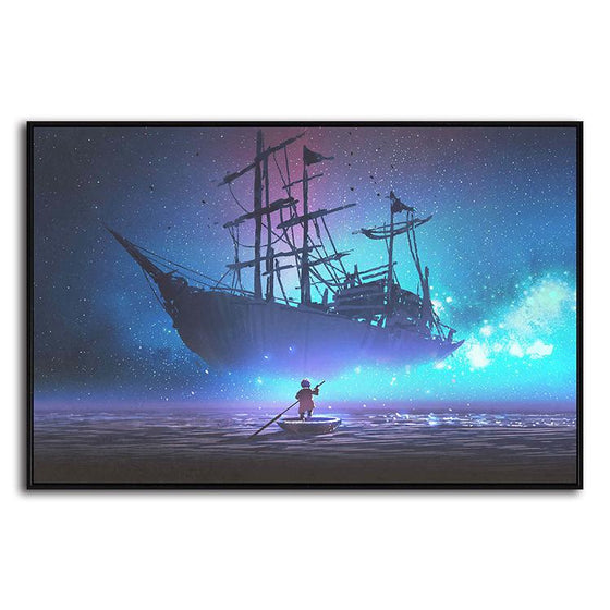 Starry Sky & Pirate Ship 1 Panel Canvas Art