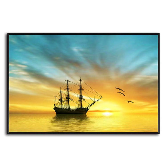 Pirate Ship & Sunrise 1 Panel Canvas Art