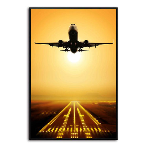 Flying Plane & Runway Canvas Art