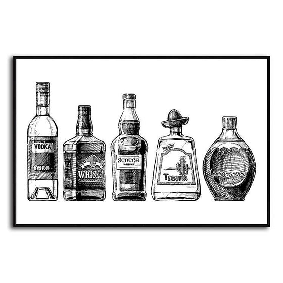 Black & White Liquor Bottles Canvas Wall Art