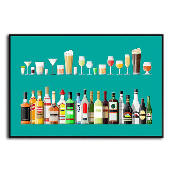 Liquor Glass And Bottle 1 Panel Canvas Art