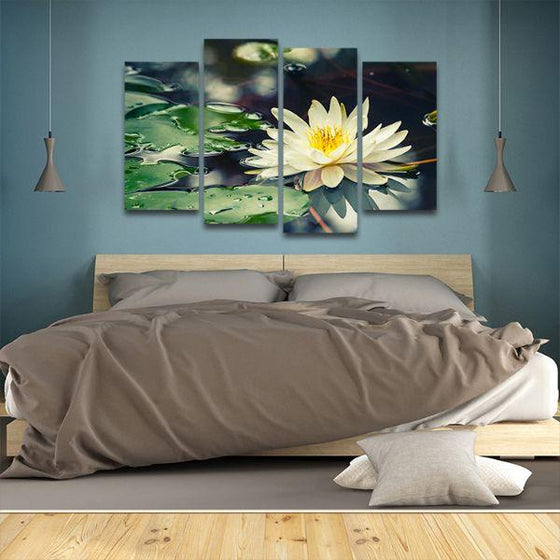 Floating White Waterlily 4 Panels Canvas Wall Art Bedroom