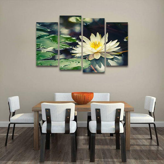 Floating White Waterlily 4 Panels Canvas Wall Art Dining Room