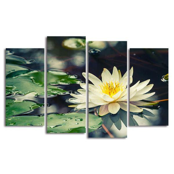 Floating White Waterlily 4 Panels Canvas Wall Art