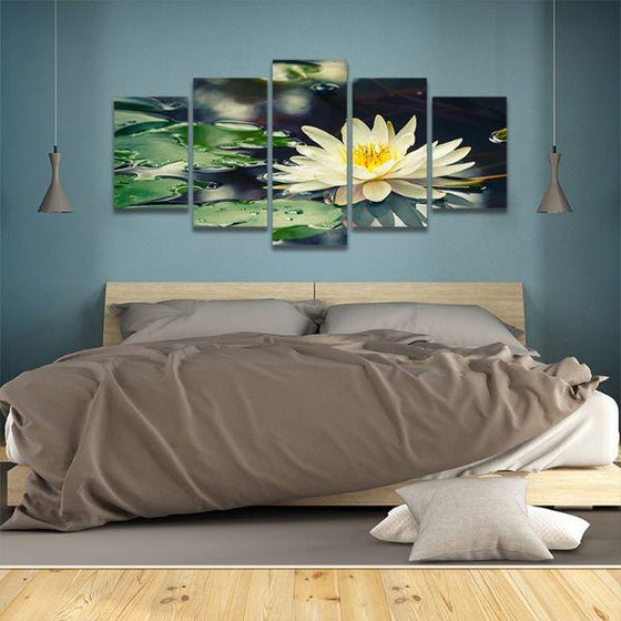 Floating White Waterlily 5 Panels Canvas Wall Art Bedroom