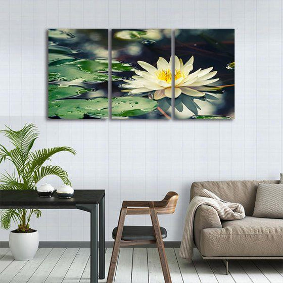 Floating White Waterlily 3 Panels Canvas Wall Art Decor