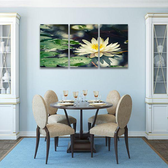 Floating White Waterlily 3 Panels Canvas Wall Art Dining Room