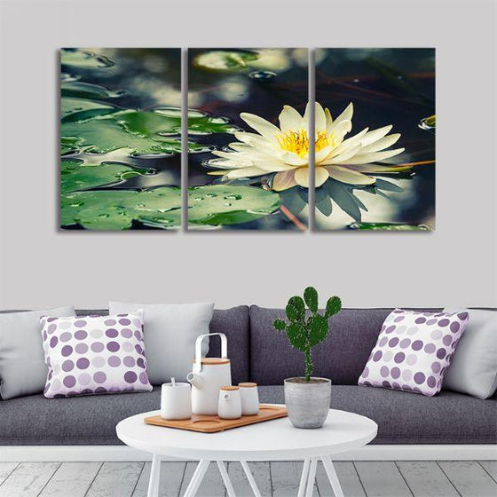 Floating White Waterlily 3 Panels Canvas Wall Art Living Room