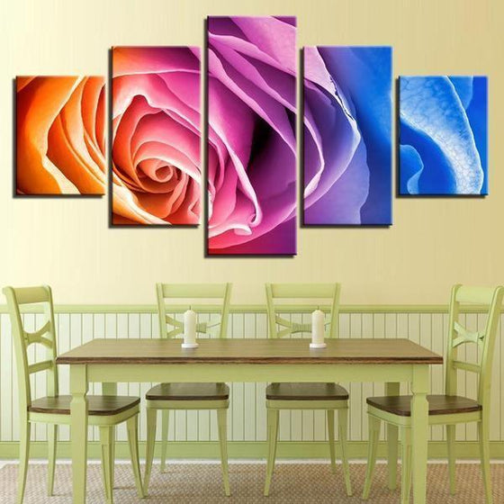 Rainbow Colored Rose Canvas Wall Art Dining Room