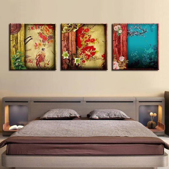 Chinese Flower Pattern Canvas Wall Art  Bedroom