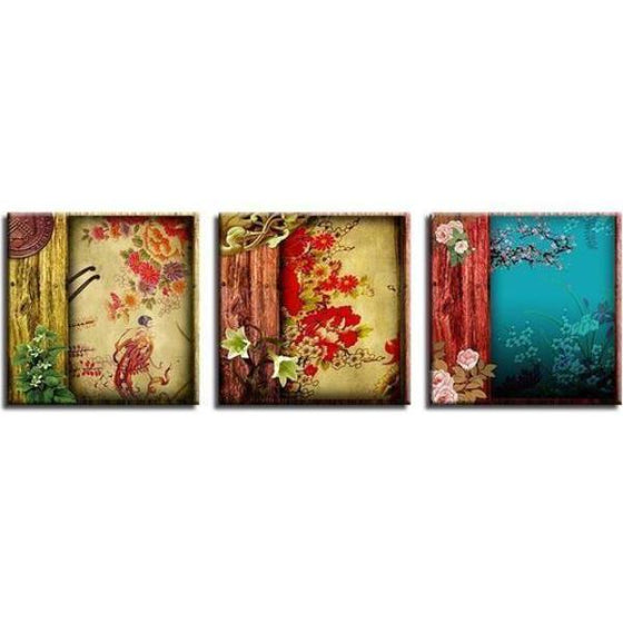 Chinese Flower Pattern Canvas Wall Art  Home Decor